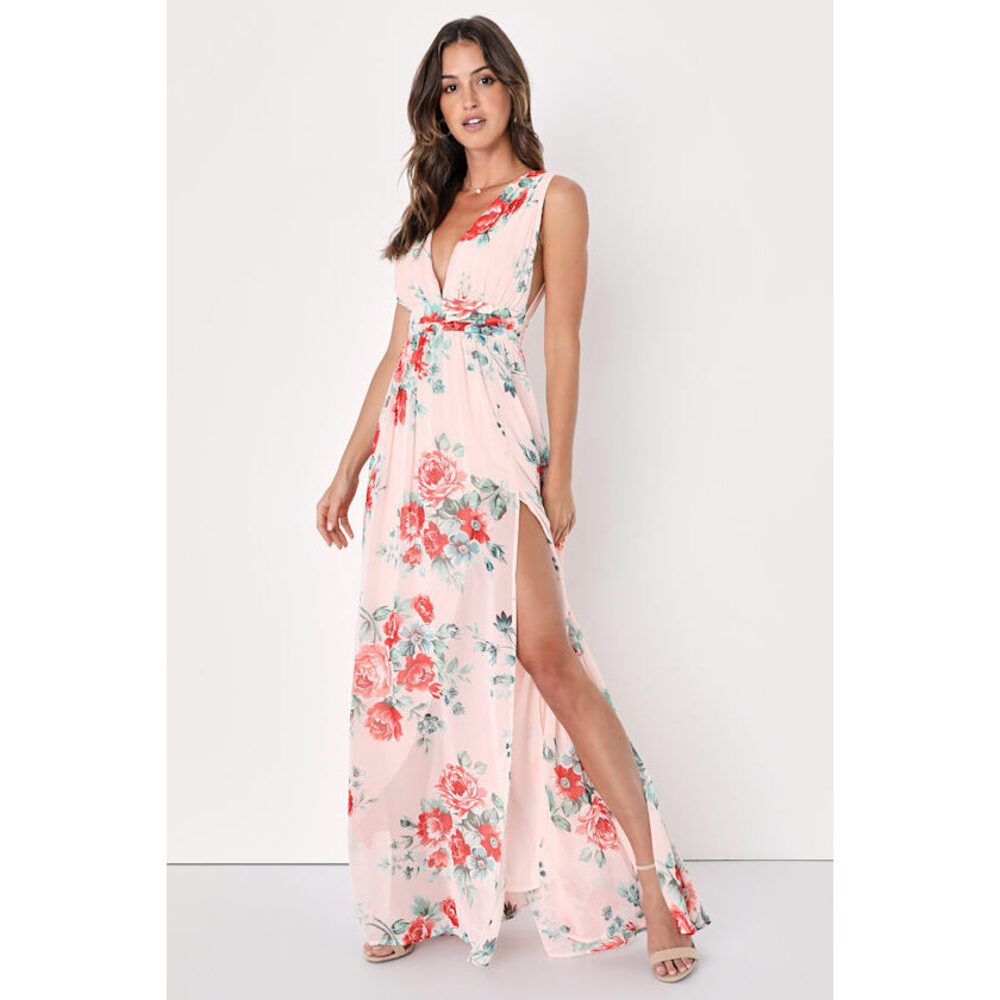 Lulus Garden Meandering Blush Floral Print Maxi Dress Pink - Size XS